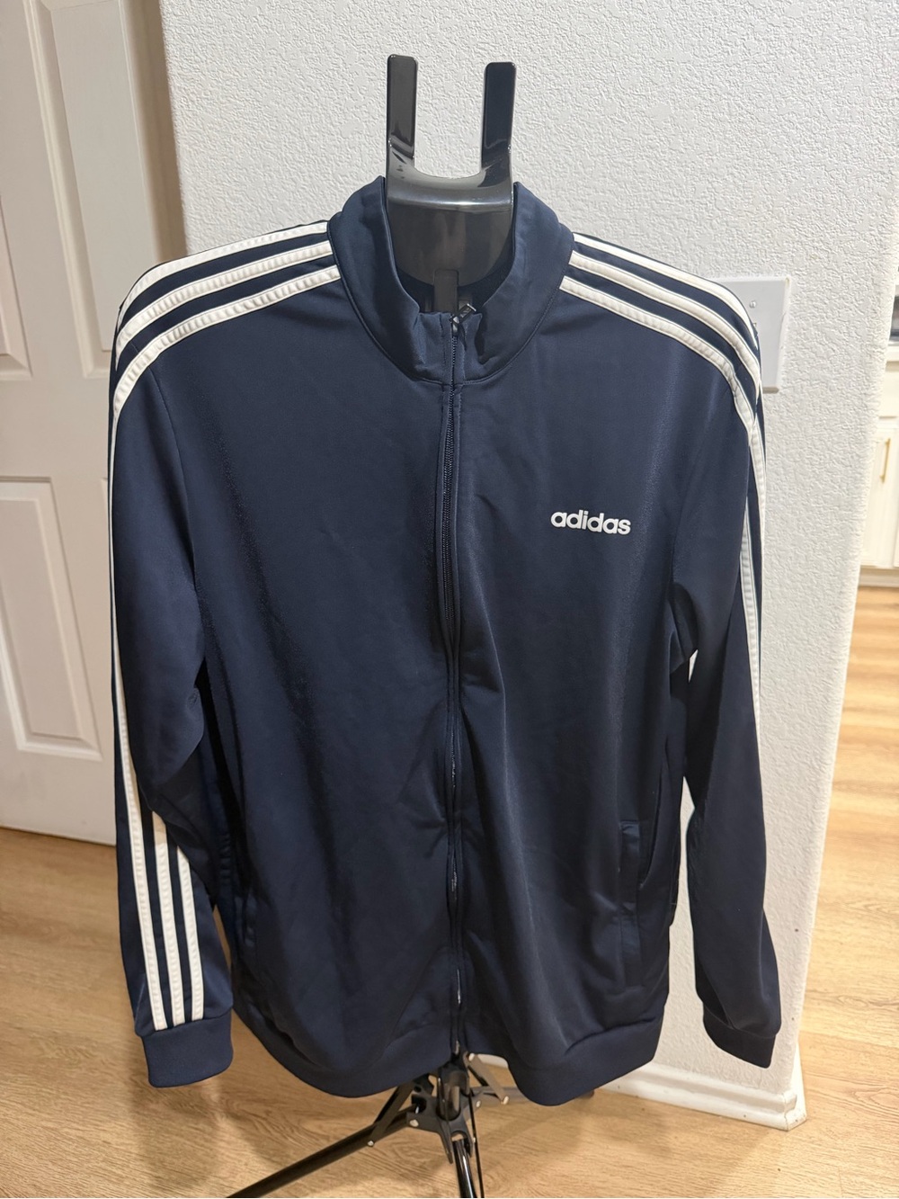 adidas Navy and White Three-Stripe Track Jacket